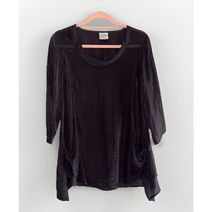 Click Color Me Cotton Blouse Top Asymmetrical 3/4 Slinky Lightweight Gray Small